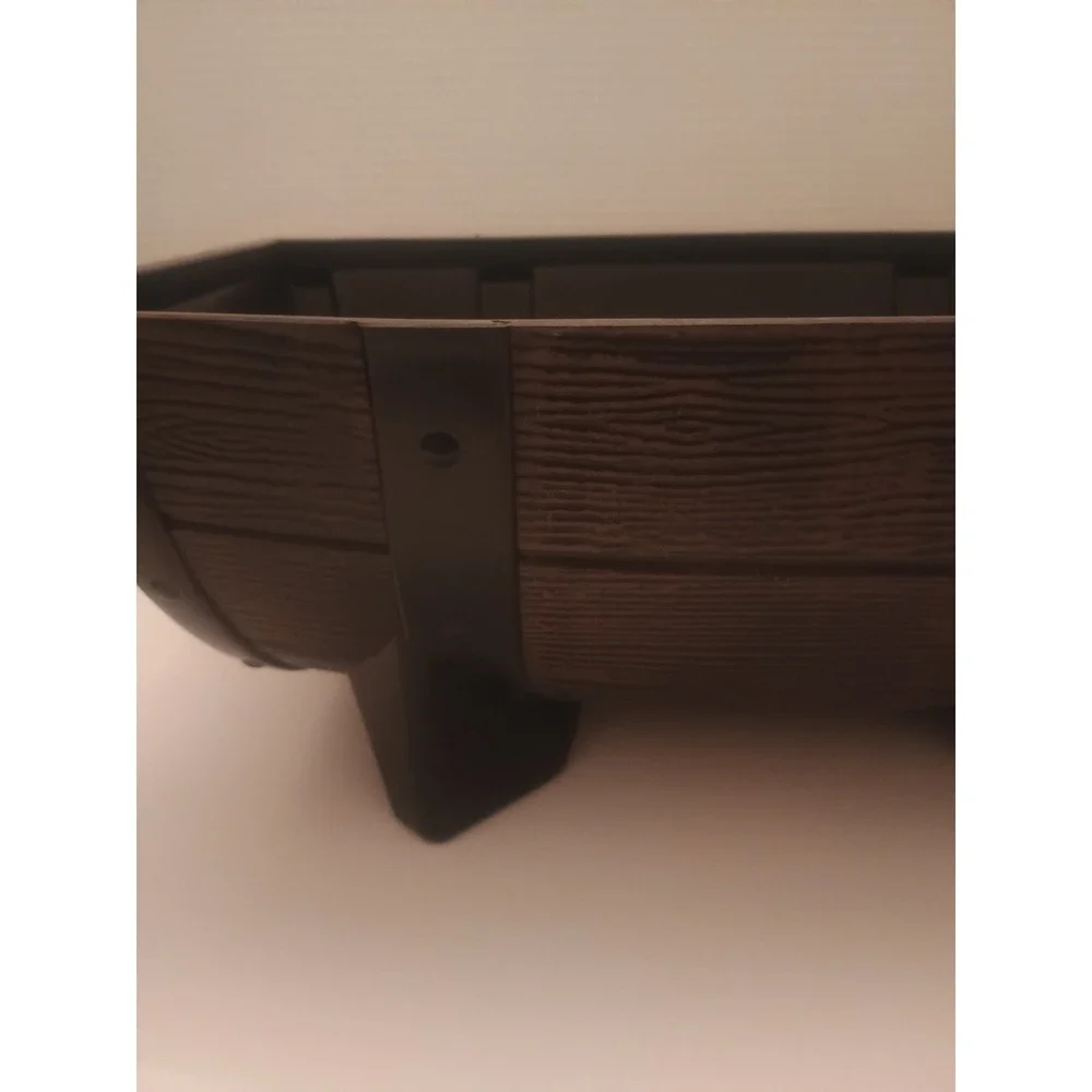 Half Barrel Planter Lightweight Plastic Dark Oak 16 X 12 X 6.5